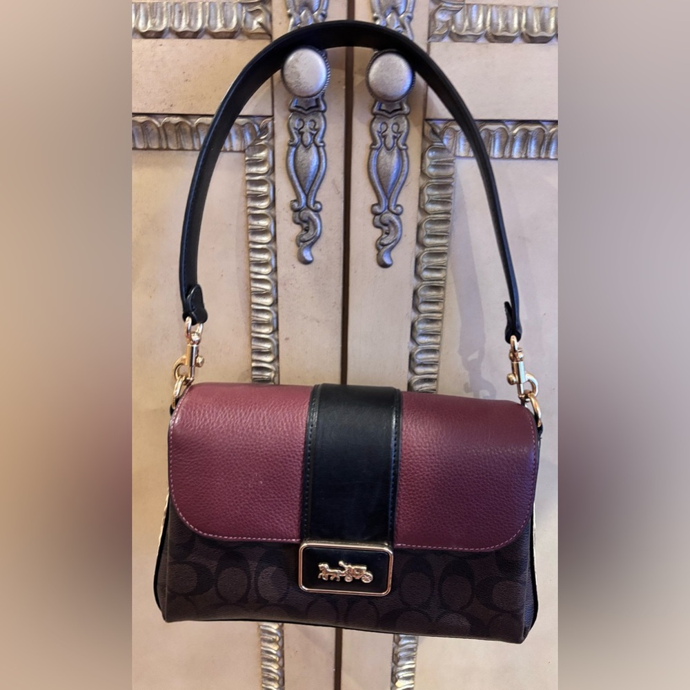Coach Grace Oxblood and Snake Print Shoulder Bag